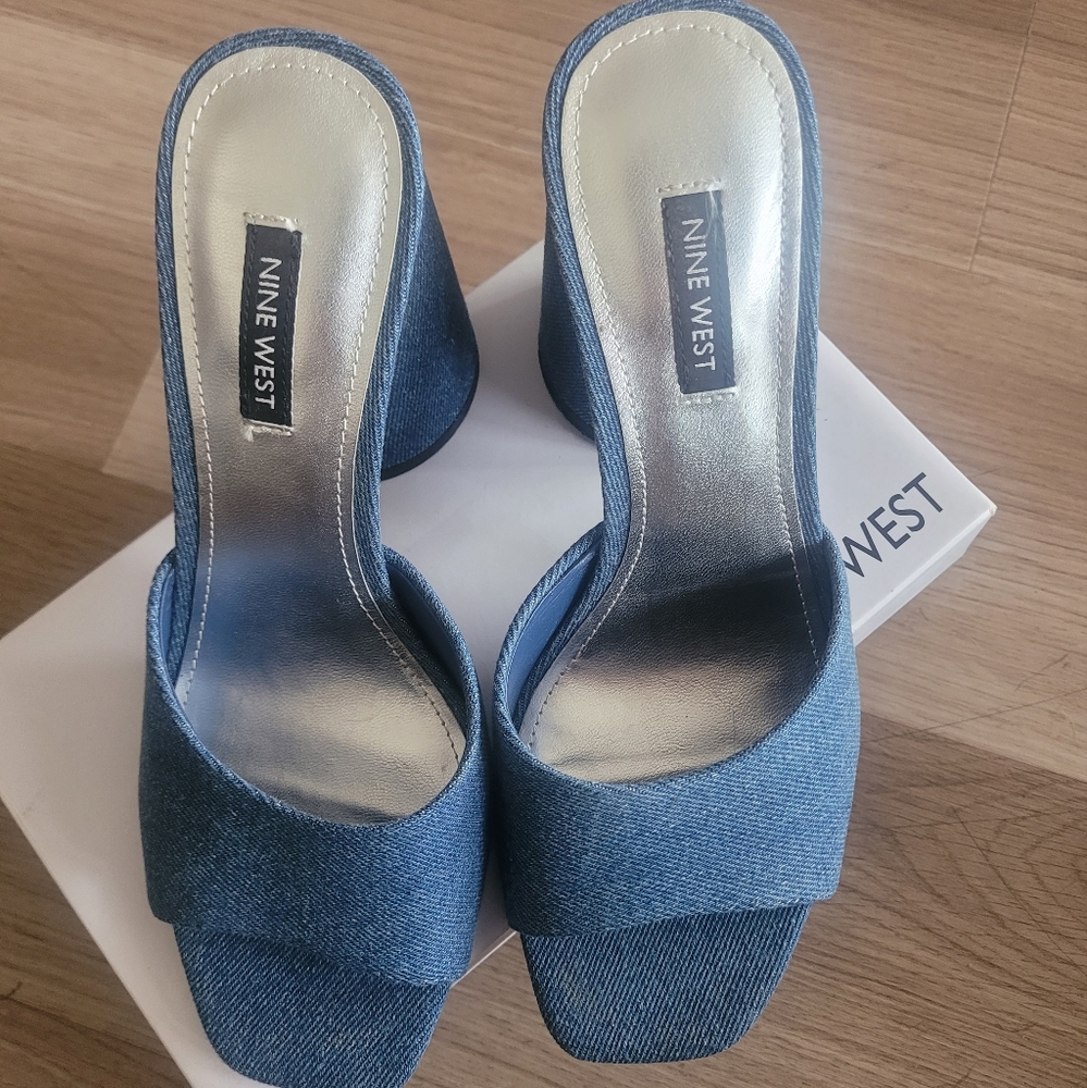 Nine West Women's Blue Heeled Sandals, Size 7, Denim Material